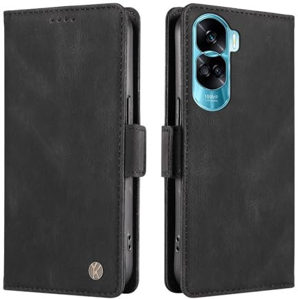 ILING Case for HONOR 90 Lite 5G, Ultra-thin Leather PU Skin Wallet Cover Flip Folio Shockproof Case with Card Slots, Kickstand, Magnetic Close, RFID Blocking (Black)