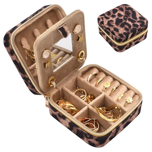 Schmuckaufbewahrung Reise, Schmuckkästchen Klein Reise für Damen Mädchen, Schmuckkästchen Reise, Schmuck Reiseetui fuir Damen, Mini Schmuckschatulle mit Spiegel Reißverschluss, Schmuckkästchen Klein