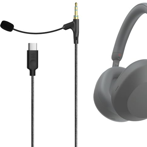 GEEKRIA Boom Mic Headphones Cable Compatible with Sony WH-1000XM5, Skullcandy Crusher ANC 2, Beats Solo 4, USB C Jack Replacement Cord with Boom Microphone for Gaming & Meeting (5.6 ft)