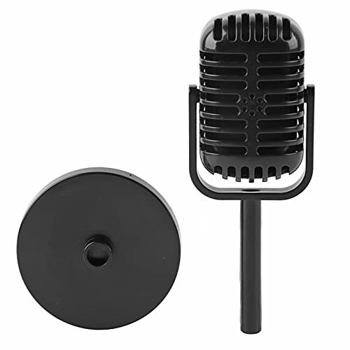 Jwthee Microfono di scena, puntelli per microfono vintage modello microfono in plastica finto ornamento da tavolo da palco microfono di simulazione con supporto per la decorazione della (Black)