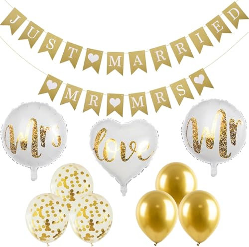 SZSMW 11 PièCes Ballon Mariage - Just Married - Vive Les Maries Decoration - Parfait pour Les Douches Nuptiales, Les FiançAilles, Les Mariages,Les DéCorations, Adapté à Toutes Les Occasions
