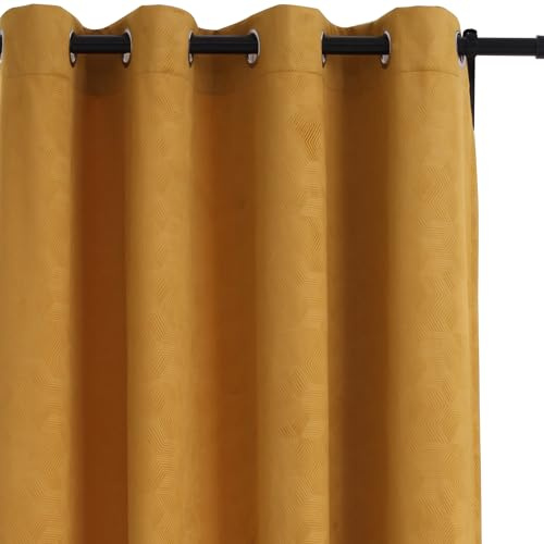 Viste tu hogar Pack 2 Cortinas de Terciopelo Holandés con Patrón de Cuadros, 150x260 cm, Opacas, Suaves y Elegantes, Fácil Mantenimiento, Salón, Dormitorio y Oficina, Mostaza