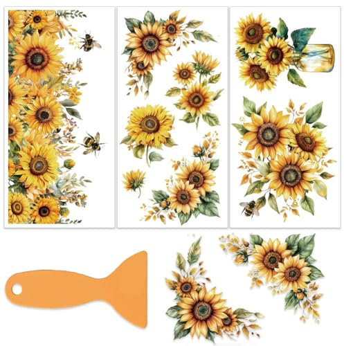 OLYCRAFT Girasoli Trasferibili per Mobili e Artigianato 15x30cm - Piante Tema Adesivi Decalcomanie per Legno Decorazione