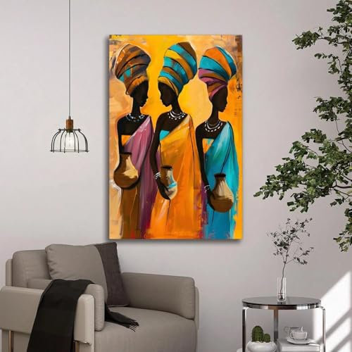 Zhadongli Art Drei Frauen in Afrika Leinwand-Wandkunst, großformatige Wandkunst, Leinwanddruck, Poster, Kunstwerk, Kunstdruck, Bild, Heimdekoration, 60 x 80 cm, rahmenlos
