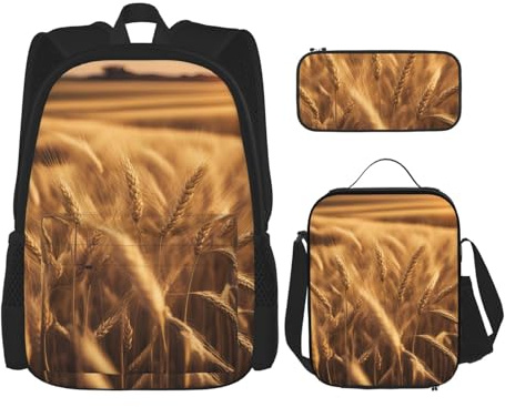 OXKGHHO Juego de mochila de trabajo con estampado de campo de trigo con lonchera aislada, correas ajustables, para gimnasio y uso diario, Negro -, Talla única