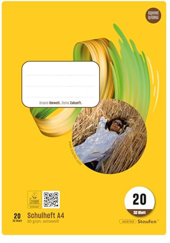 Staufen Style Schulheft - 5 Hefte à 32 Blatt, DIN A4, 80 g/m², blanko | Lineatur 20, hochwertiges Papier, ausgezeichnet mit dem EU Ecolabel, praktische Details