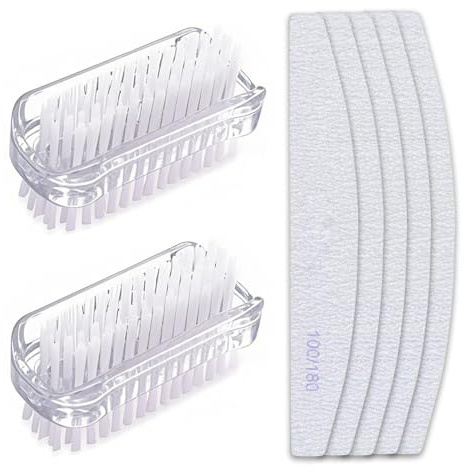 VACUBXBY 2 Pièces Brosse à Ongles Double Face avec 5 Lime à Ongles, Brosse a Ongles Main, Brosse de Nettoyage pour Nettoyer Les Cuticules, Les Orteils, Les Ongles, Les Mains (Transparent)
