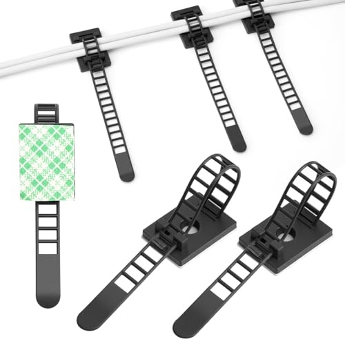 APOMOONS 50 Stück Nylon Verstellbare Kabelhalter, Kabelclips Selbstklebend mit Schrauboption Selbstklebende Kabelhalter zur Befestigung Mehrerer Drähte Kabel Clips Klebend für Büro und Werkstatt