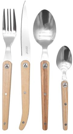 Couverts Laguiole 16 pièces - Acier inoxydable & frêne - Couverts de table pour 4 personnes - Couverts en acier inoxydable de haute qualité - Set de couverts design avec manche en bois