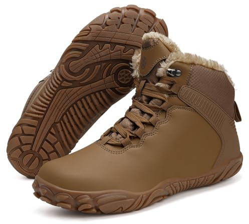 Sisttke Barefoot Bottes d'hiver en Cuir Homme Femme Imperméable Antidérapage Bottine De Neige avec Doublure Fourrée Chaude Chaussures Boots