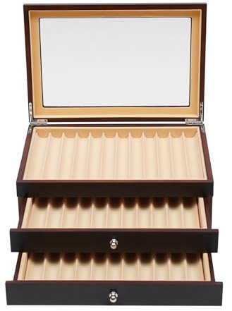 czyuRachel Caja expositora para bolígrafos, espacio para 34 instrumentos de escritura, caja para pluma estilográfica, caja portabolígrafos con vitrina, color negro retro