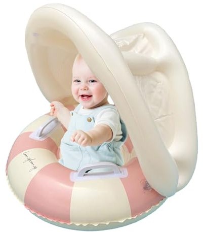 Float with Canopy, Baby Swimming Float, Foldable Inflatable Pool Float with Sun Canopy, Safety Swim Ring Inflatable Seat, Floating Sunshade Toys, Portable Swimming Safety Seat for Toddler