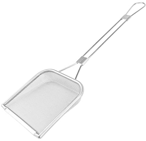 Qerutk Square Mesh Skimmer, Fine Mesh Strainer Ladle, Hot Pot Skimmer with Long Handle, Stainless Steel Fat Spoon, for Skimming Cooking Frying Grease Gravy and Foam