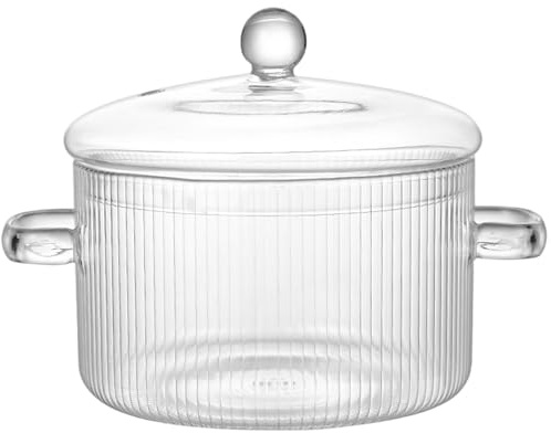 Olla de fuego lento de vidrio para la estufa de 1600 ml cacerola de vidrio transparente resistente al calor para sopa Pasta leche y comida para bebés