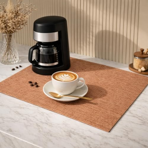 Urban Nest Dish Drying Mat, Super Absorbent Diatomite Kitchen Counter Mat, Non-Slip Coffee Machine & Sink Drying Pad (Linen Texture Coffee Brown, 40 × 60 cm)