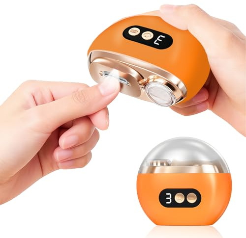 Focenat Coupe Ongle Electrique,2 En 1 Coupe-Ongles Automatique,3 Vitesses,Coupe ongle electrique pour pied,Coupe Ongle Lime Électrique,avec Lumière LED,Pour Bébés,Adultes,Personnes Âgées (Orange)