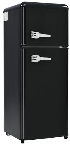 Réfrigérateur rétro – Combinaison réfrigérateur-congélateur à deux portes, capacité totale de 92 L, congélateur 28 L, classe énergétique D, 116 kWh/an, plage de refroidissement de -27 °C à 13 °C, noir