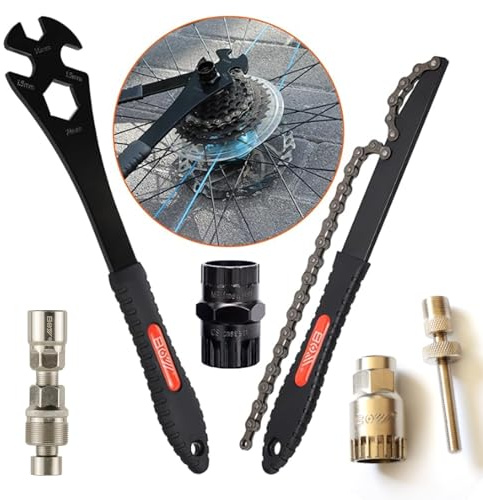 SONZUIA 6-in-1 Bike Repair Tool Set with Freewheel and Cassette Lockring Removal, Crank Puller, Multifunction Pedal Wrench, Chain Whip, Bottom Bracket Removal Tool