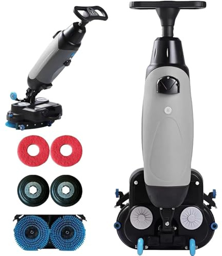 XUXIAO Professional Floor Dryer, Lightweight Electric Floor Scrubber, Double Rotating Brushes, Cordless Rechargeable Lithium Battery for Wood Floors, Tiles Grey