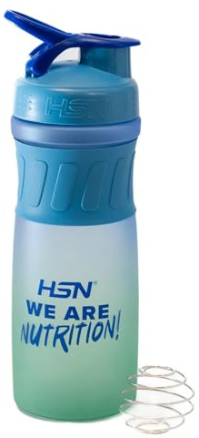 HSN Slim Shaker We Are Nutrition! Libre de BPA | 760ml | Azul-Verde | Vaso Mezclador con Banda de Silicona Antideslizante y Bola de Acero Inoxidable | Cierre Hermético | Fácil Limpieza