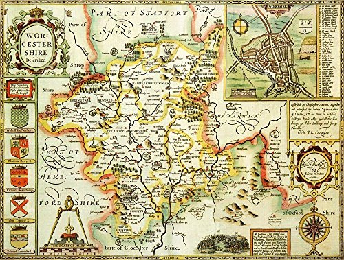 Map Marketing WORC1 Worcestershire 1610 Historische Karte, 1.000 Teile Puzzle, kostenloser Druck