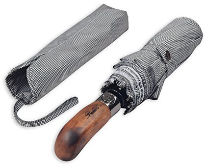 Ombrello Balios realizzato a mano con manico in vero legno - apertura e chiusura automatiche solide antivento - tessuto pregiato, ottagoni concentrici grigi in quattro colori