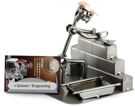 Steelman24 Schraubenmännchen Maurer mit Kartenhalter mit Gravur | Made in Germany,Handarbeit,Geschenkidee,Stahlfigur,Metallfigur
