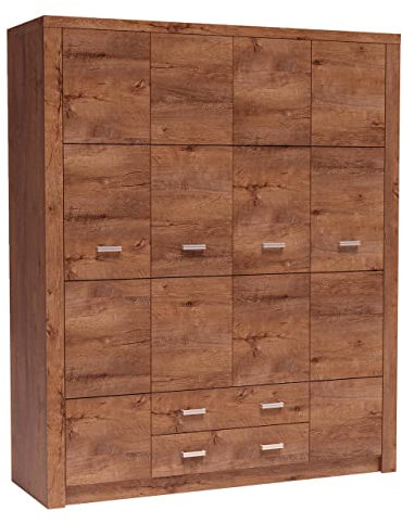 Mirjan24 Drehtürenschrank Indiano I-18, Kleiderschrank mit 2 Schubladen und 3 Kleiderstangen, Elegantes Schlafzimmer Schrank (Esche Hell)