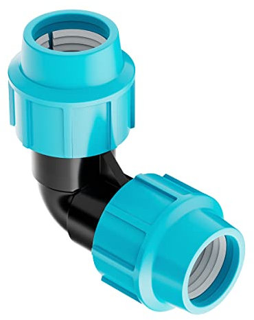 BFG Water Pipe Plumbing Fittings, 25mm x 25mm MDPE Elbow Garden Hose Connector, 16 Bar, Max. Temp. 45°C, Female Plastic Pipe, MDPE Fittings, 25mm MDPE Pipe Elbow, Outside Tap Connector Hose Pipe