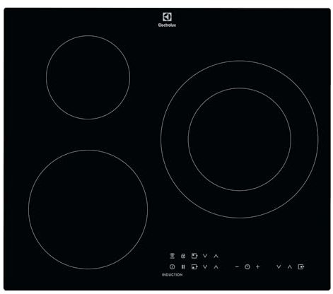 Electrolux LIT60336 Piano cottura a induzione, smussato, estrattore a 3 zone, funzione ponte, riscaldamento rapido automatico, collegamento con cappa compatibile, timer, controllo touch, nero, 60 cm