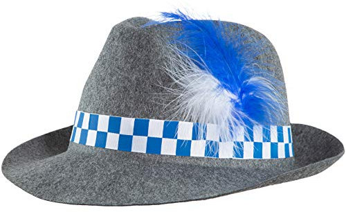 dressforfun 302848 Trachtenhut mit Feder, Sepplhut für Oktoberfest, Trachten Party, grau blau weiß