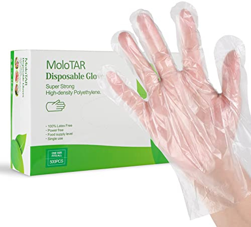 MoloTAR 500 Pieces Plastic Disposable Gloves,Disposable Gloves for Cleaning, [ One Size Fits Most ]