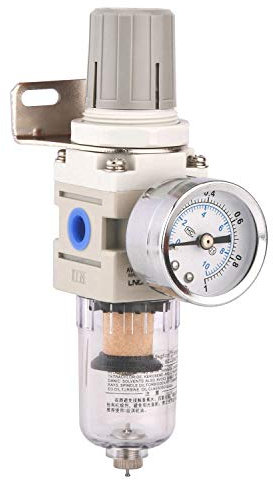 Water Separator Compressed Air Pressure Reducer Compressed Air Regulator for Compressor, 1/4 inch, Recommended, (1/4 One Piece)