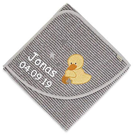 Kapuzenhandtuch mit Namen Bestickt 80x80 cm Handtuch Baby Geschenk zur Geburt Badehandtuch, Motiv:Edda Streifen