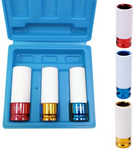 Froadp Steckschlüsselsätze, 3-tlg Kraft-Schoneinsätze aus CR-MO, Radmutter Nüsse mit Felgenschutz Kunststoffhülse, 1/2 Schlagschrauber, 17mm 19mm 21mm für Reifenwechsel Radschrauben