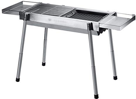zxb-shop Holzkohlegrill Outdoor Edelstahl Tragbare Holzkohlegrill Reisen Klapp BBQ Kohlegrill Silber Chrom, Leicht, faltbar □ Für Camping, Picknick 25.2x 11.4 '' x 28 Campinggrill
