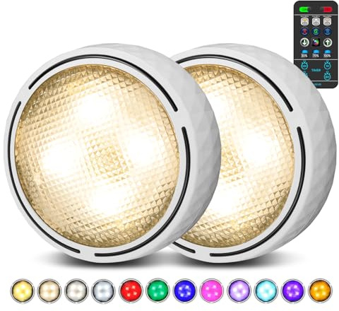 TECOMLIGHT Puck Lights with Remote, AA Battery Operated, White, 2 Pack