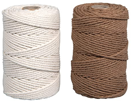 Rayher Makramee Garn, 2,2 mm ø, Set 2 Spulen à 70 m (ca. 200/Spule), 1 Spule crème + 1 Spule Natur, Dekokordel, Knüpfgarn, 44000505