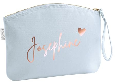 minimutz Schminktasche für Mädchen mit Name | Motiv kleines Herz inkl. Namensdruck | Personalisierte Schminktasche Ordnungshüter Damen Mädchen (M, Pastellblau)