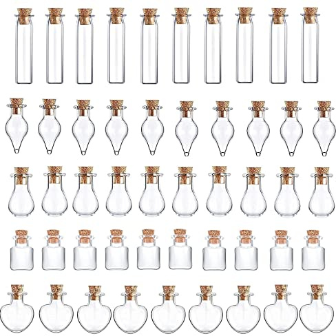 Mini Glasflaschen Mit Korken, 50 Stück Klein Gläser Mini Bottle Set, Kleine Fläschchen Reagenzglas Gewürzgläser Glasbehälter, Mini Fläschchen Für Öl Gewürze Kräuter Sand DIY Dekoration