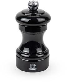 PEUGEOT - Pfeffermühle Bistro 10 cm - Klassische Mahlgradeinstellung - Aus Holz mit PEFC-Siegel - Französisches Know-howreich - Schwarz lackiert