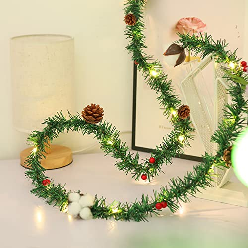 Tannengirlande mit Beleuchtung LED, Weihnachtsgirlande Lichterkette, Weihnachtskranz Stechpalmen, Weihnachtsdeko Amerikanisch Kamin Tür Weihnachtsbaum Außen Innen Kranz Weihnachten Deko (5m, Mischen)