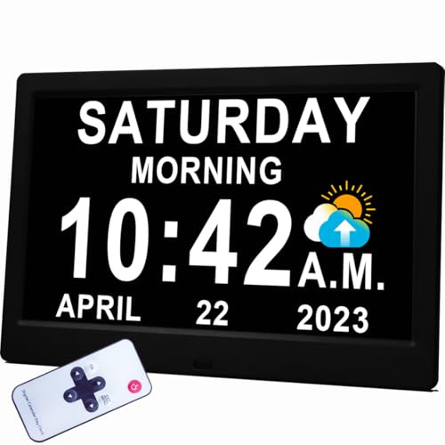 【Upgraded】11.5 Large Digtal Clock with Voice-Talking Day and Date for Seniors, 27 Alarms & Custom Reminders, 10-Level Auto Dimmer, Auto DST, 8 Colors Display Clock for Elderly Dementia Alzheimers