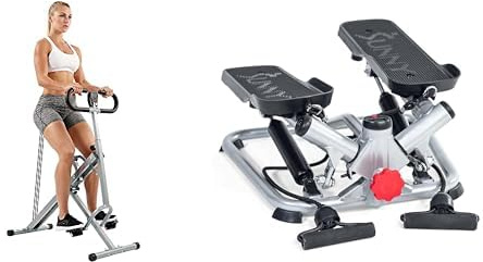 Sunny Health & Fitness Advanced Twist Stepper Machine, Portable Mini Stair Stepper, Resistance Bands + Squat Assist Upright Row-N-Ride Rowing Machine, Horse Riding Machine