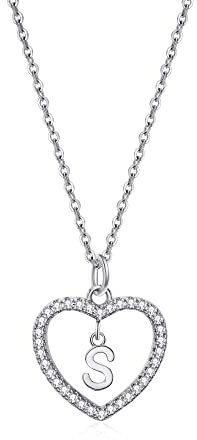 ZYAWP Herz Initial Halskette für Frauen Personalisierte Silber Halskette Buchstabe A-Z Name Anhänger Halsketten CZ Schmuck Message Card Geschenke für Mädchen (S)