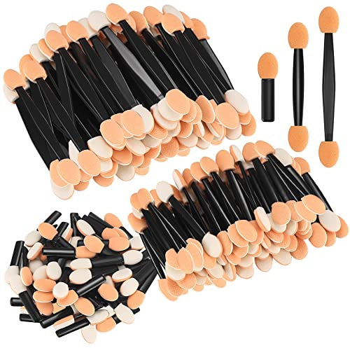 HexinYigjly 150 Pièces Applicateur de Fard à Paupières, Pinceaux Brosse Éponge de Ombre à Paupière à Double Tête pour Application de Maquillage des Femmes, 3 Longueurs - Noir