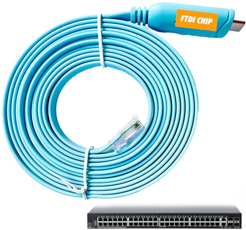 JSM FITNESS Cable de Consola USB-C a RJ45 con Chipset FTDI – 3 m Thunderbolt Console Cable Compatible con Cisco, HP, Fortigate, Routers y Switches – Funciona con MacBook, Linux y Windows