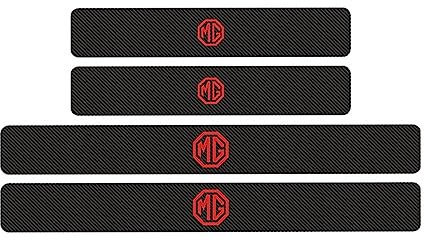RIDGOEL 4 Piezas Umbrales Puerta Coche Placas Protección para MG ZS EV HS GT MG4 3 5 6 7 RX5 RX8, Decoración para Estribos de Coche de Fibra de Carbono Carrocería Accesorios Red