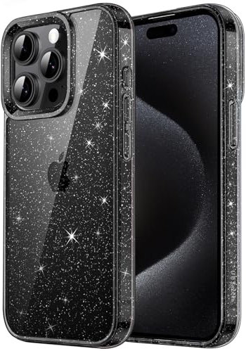 JETech Glitzer Hülle für iPhone 15 Pro Max 6,7 Zoll, Bling Glitter Stoßfest Handyhülle, Niedliche Glitzernde Schutzhülle für Frauen und Mädchen (Schwarz)