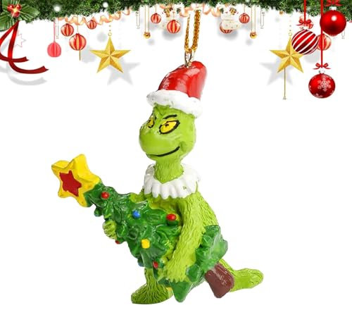 Grin-ch, decorazioni natalizie, ornamento da appendere decorazioni per albero di natale, unico divertente resina verde decorazione natalizia per la casa e le feste (A)